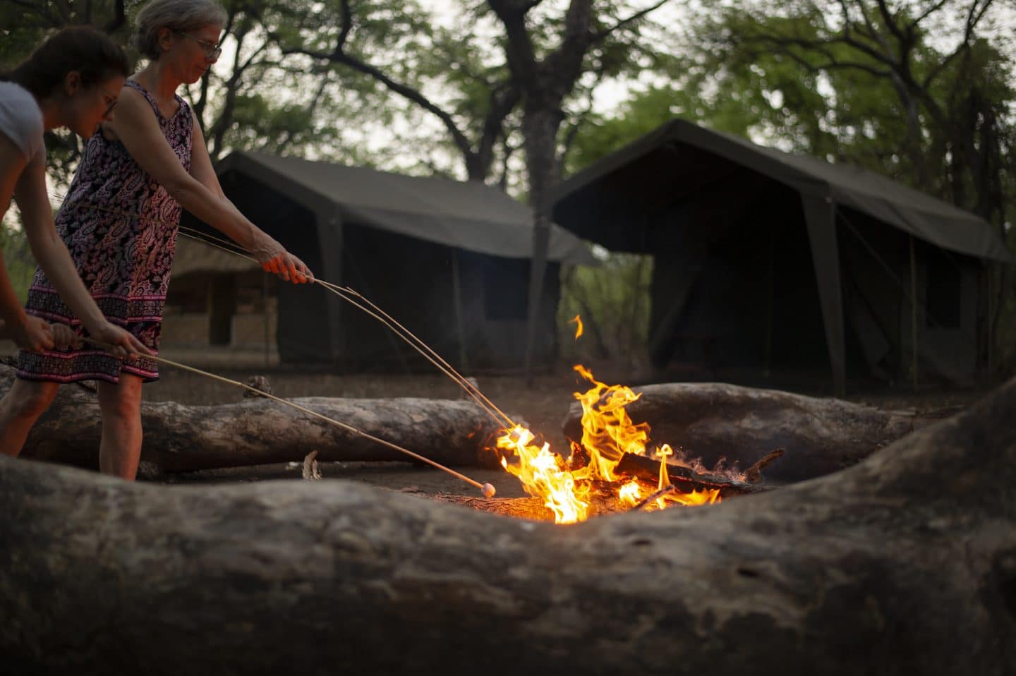 Evening camp fire in Malawi, cool dry-season evenings in June and July
